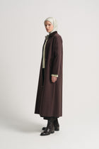Lyocell Blend Hidden Button Trench Coat - Brown