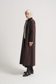 Lyocell Blend Hidden Button Trench Coat - Brown
