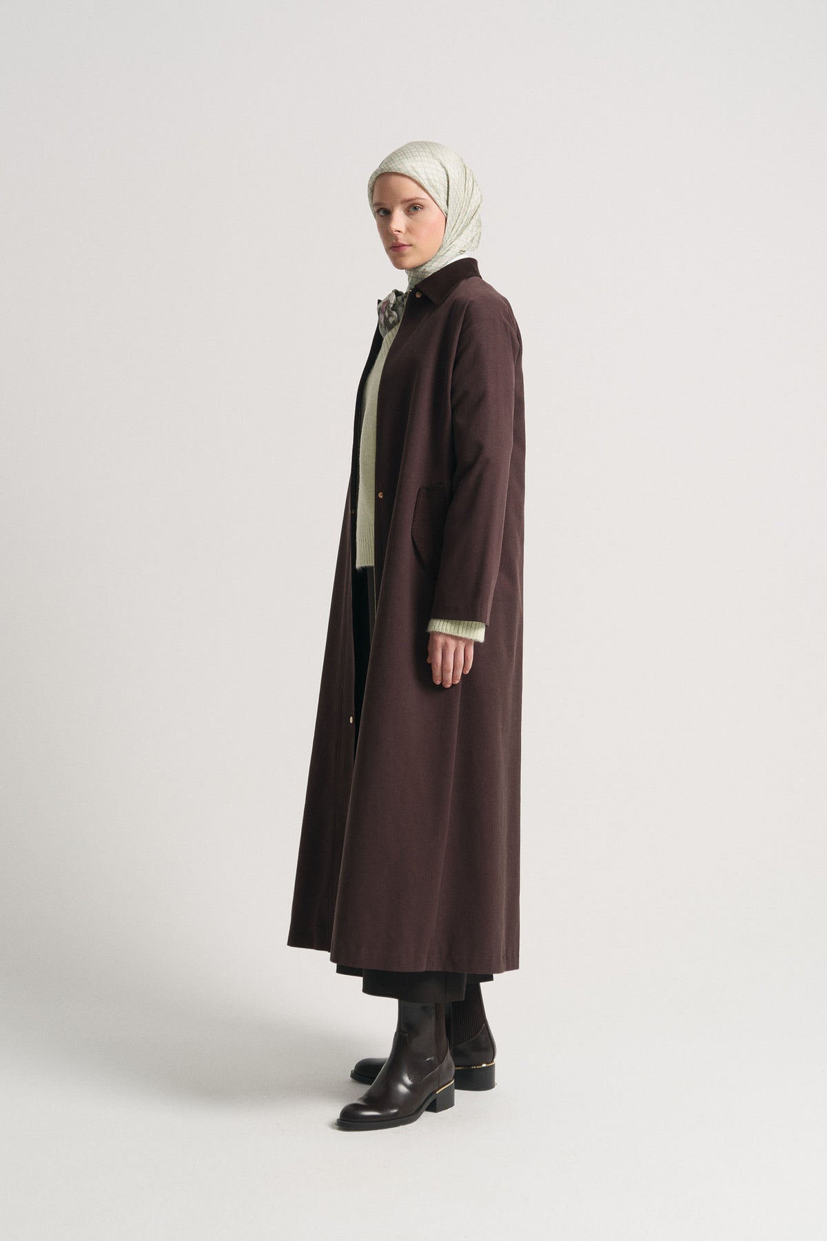 Lyocell Blend Hidden Button Trench Coat - Brown