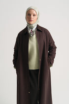Lyocell Blend Hidden Button Trench Coat - Brown