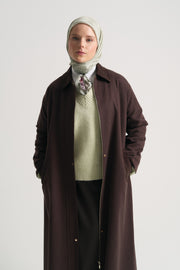 Lyocell Blend Hidden Button Trench Coat - Brown