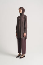 Viscose Blend Patterned Tunic with Scarf Detail at Neck - Plum