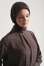 Viscose Blend Patterned Tunic with Scarf Detail at Neck - Plum