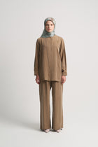 Lyocell Karışım Bol Kesim Pantolon - Olive
