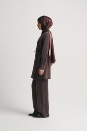Lyocell Blend Gathered Waist Set - Coffee