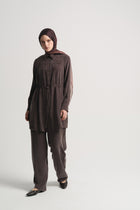 Lyocell Blend Gathered Waist Set - Coffee