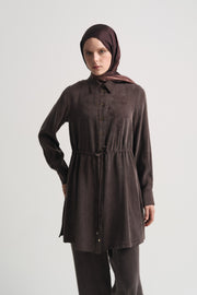 Lyocell Blend Gathered Waist Set - Coffee