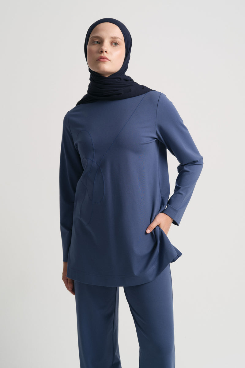 Rayon Karışım Yanları Yırtmaçlı Takım - İndigo
