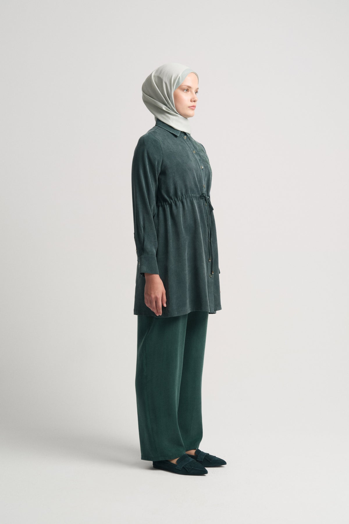 Lyocell Blend Gathered Waist Set - Petrol