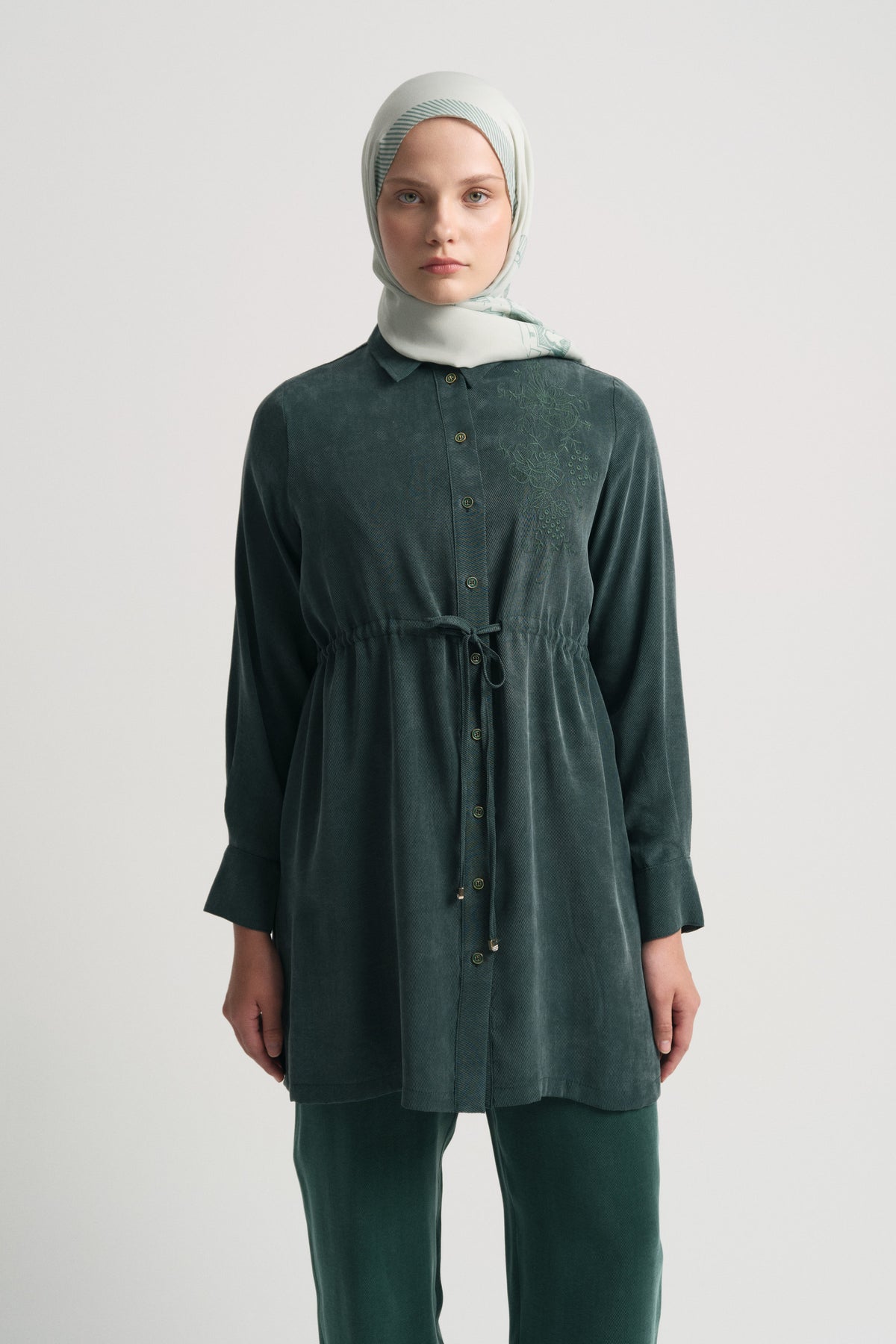 Lyocell Blend Gathered Waist Set - Petrol