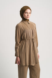 Lyocell Karışım Beli Büzgülü Takım - Olive