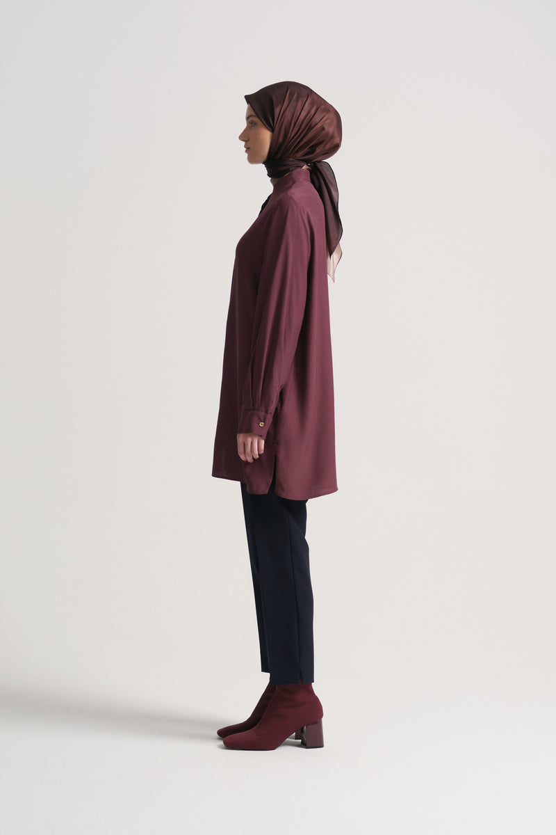 100% Viscose Mandarin Collar Tunic - Plum