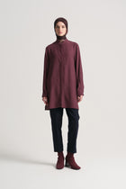 100% Viscose Mandarin Collar Tunic - Plum