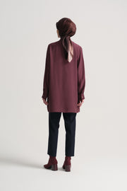 100% Viscose Mandarin Collar Tunic - Plum