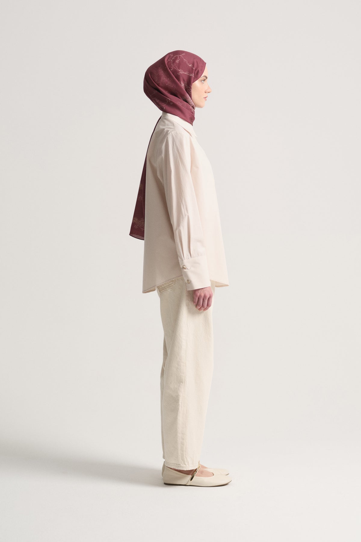 100% Cotton Hidden Placket Shirt - Ecru