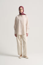 100% Cotton Hidden Placket Shirt - Ecru