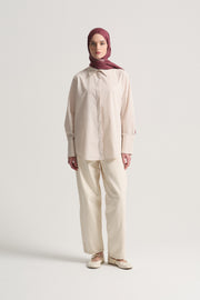 100% Cotton Hidden Placket Shirt - Ecru