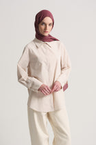 100% Cotton Hidden Placket Shirt - Ecru