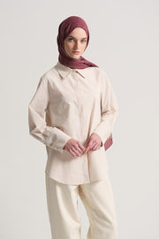 100% Cotton Hidden Placket Shirt - Ecru