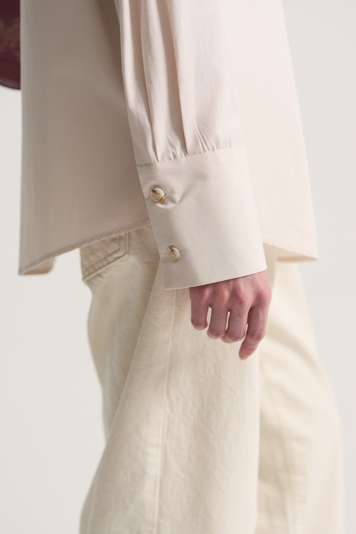100% Cotton Hidden Placket Shirt - Ecru