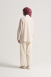 100% Cotton Hidden Placket Shirt - Ecru