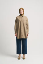 100% Cotton Shirt Collar Tunic - Khaki