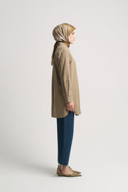 100% Cotton Shirt Collar Tunic - Khaki