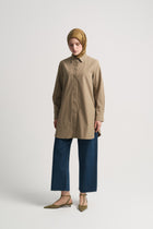100% Cotton Shirt Collar Tunic - Khaki