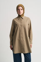 100% Cotton Shirt Collar Tunic - Khaki