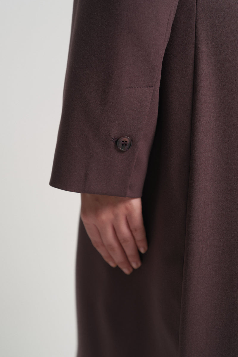Long Coat with Pocket Flap - Plum