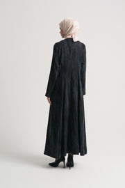 Lyocell Karışım Tek Düğmeli Abaya - Siyah