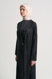 Lyocell Karışım Tek Düğmeli Abaya - Siyah