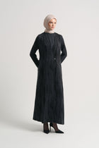 Lyocell Karışım Tek Düğmeli Abaya - Siyah