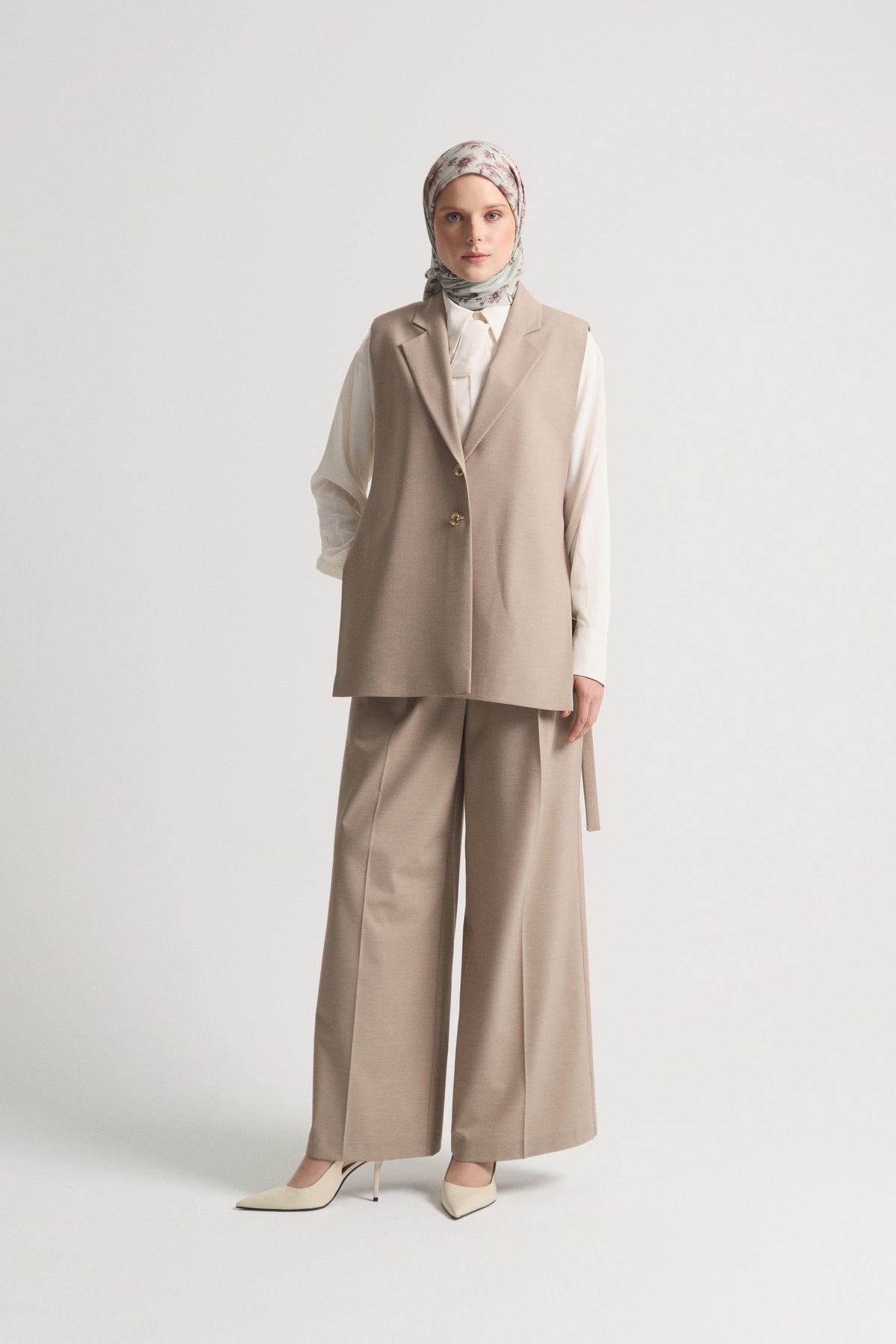 Vest with Slit Detail - Beige