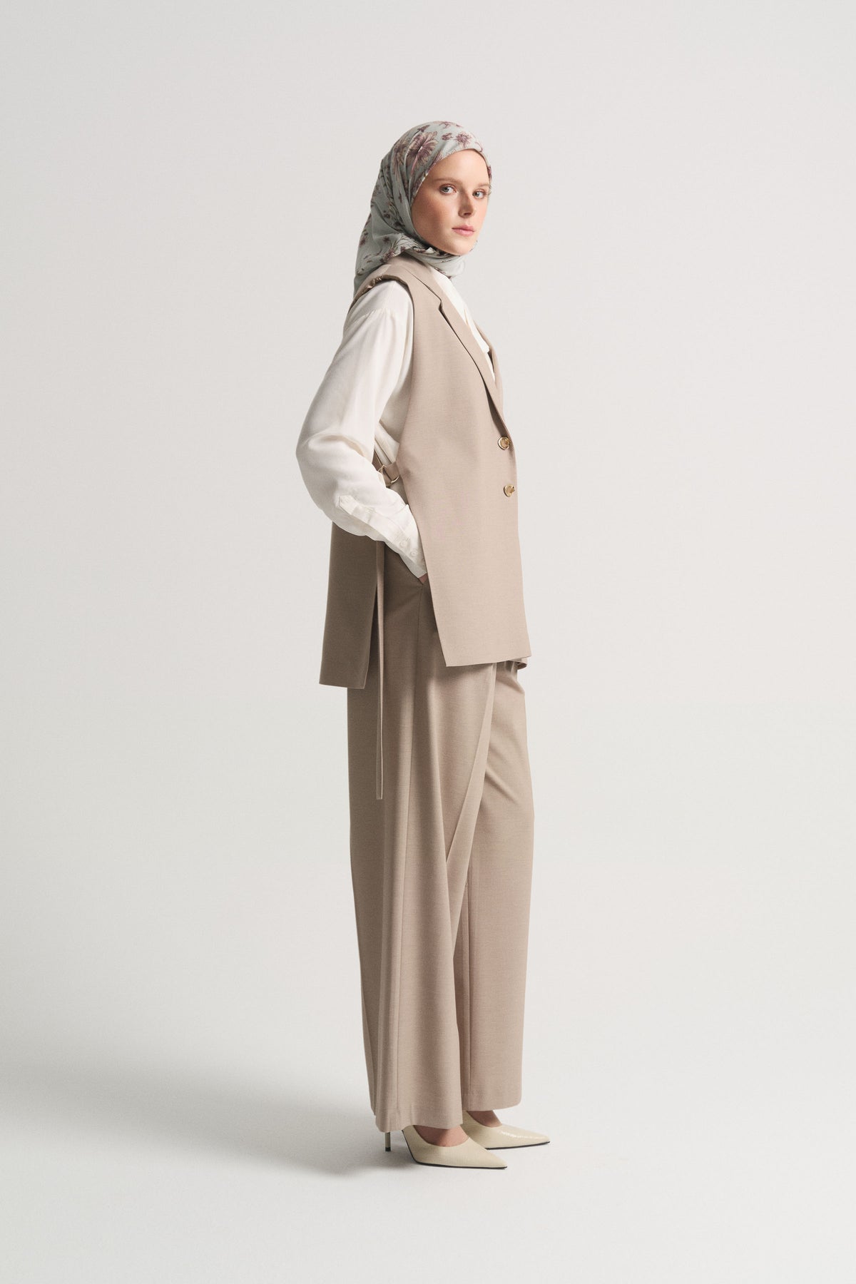 Vest with Slit Detail - Beige