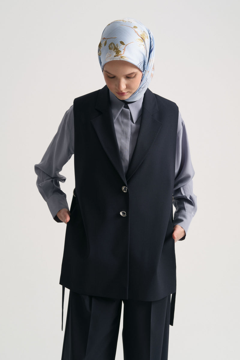 Vest with Slit Detail - Navy Blue