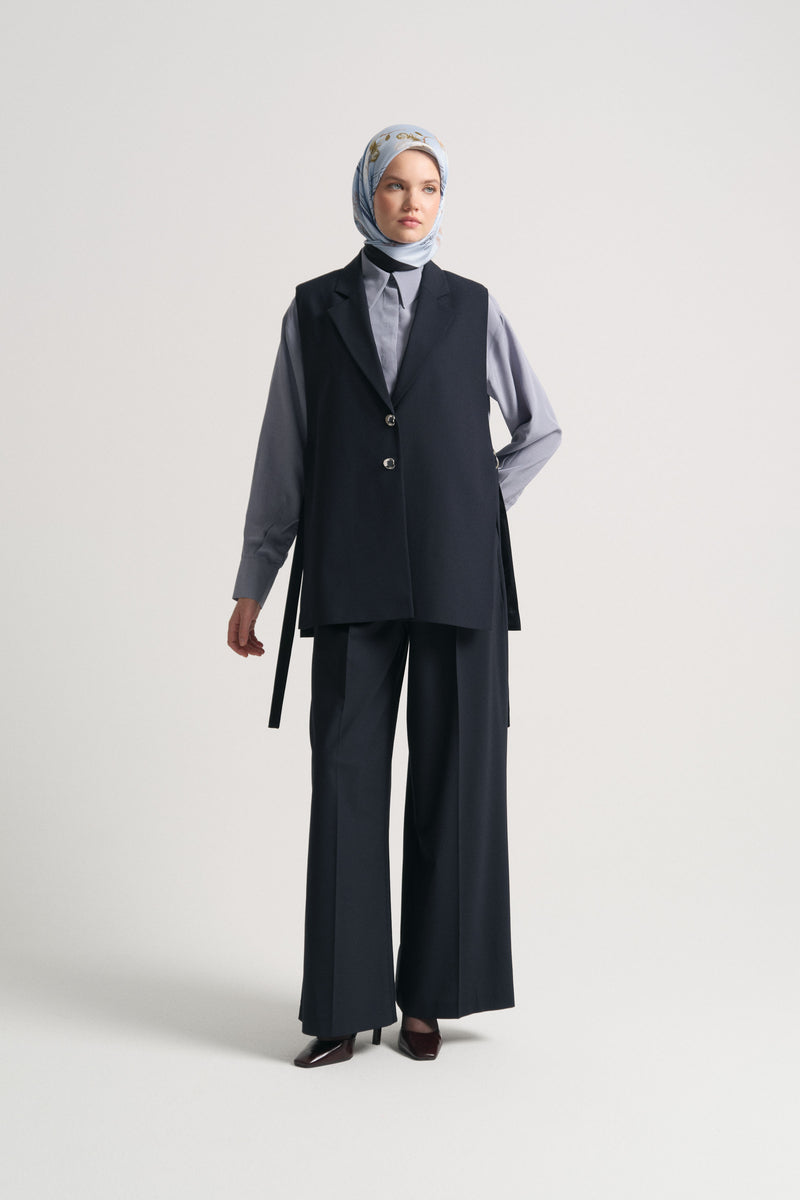 Vest with Slit Detail - Navy Blue