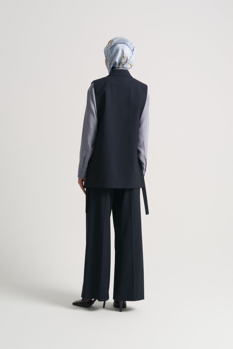 Vest with Slit Detail - Navy Blue