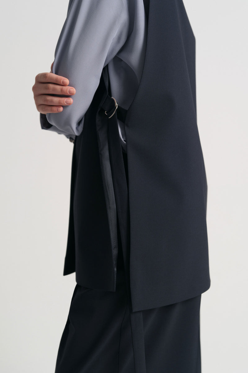 Vest with Slit Detail - Navy Blue