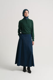 Lyocell Blend Pleated Skirt - Navy Blue
