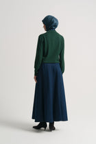 Lyocell Blend Pleated Skirt - Navy Blue