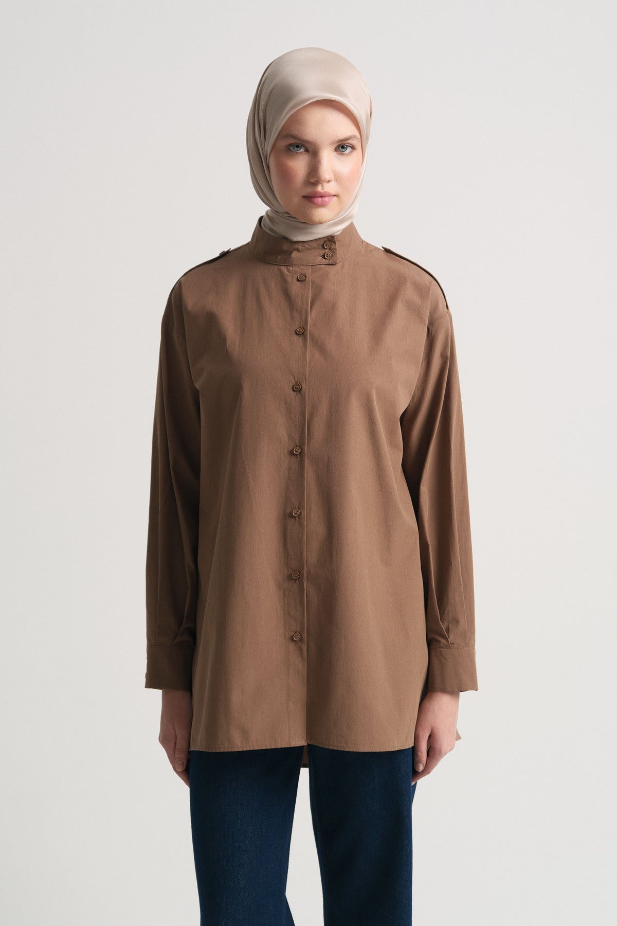 100% Cotton Epaulette Shirt - Camel