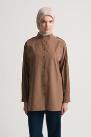 100% Cotton Epaulette Shirt - Camel
