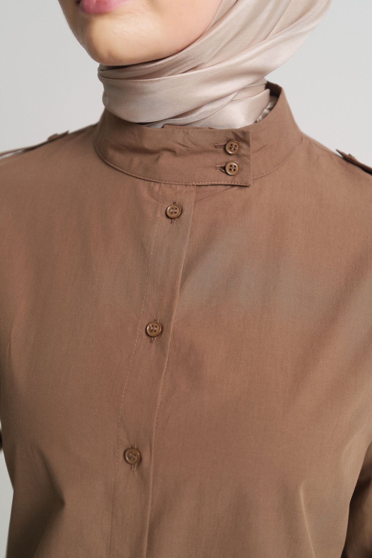 100% Cotton Epaulette Shirt - Camel