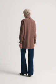Viscose Blend Tunic with Neck Detail - Brown