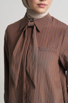 Viscose Blend Tunic with Neck Detail - Brown