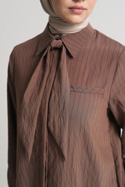Viscose Blend Tunic with Neck Detail - Brown