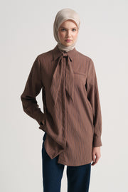 Viscose Blend Tunic with Neck Detail - Brown