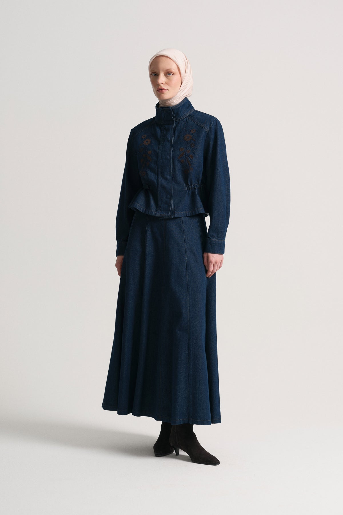 Lyocell Blend Stand Collar Jacket - Navy