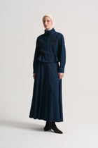 Lyocell Blend Stand Collar Jacket - Navy